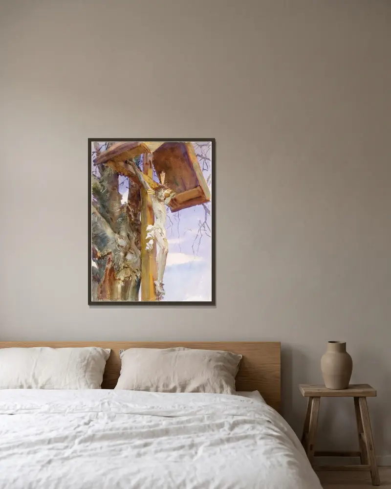 Tiroler Kruzifix von John Singer Sargent gerahmt an einer Wand