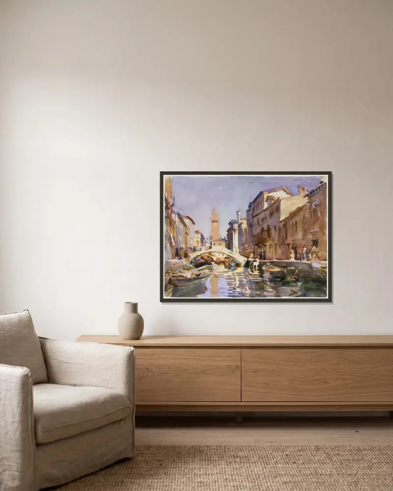 Venetian Canal av John Singer Sargent inramad på en vägg