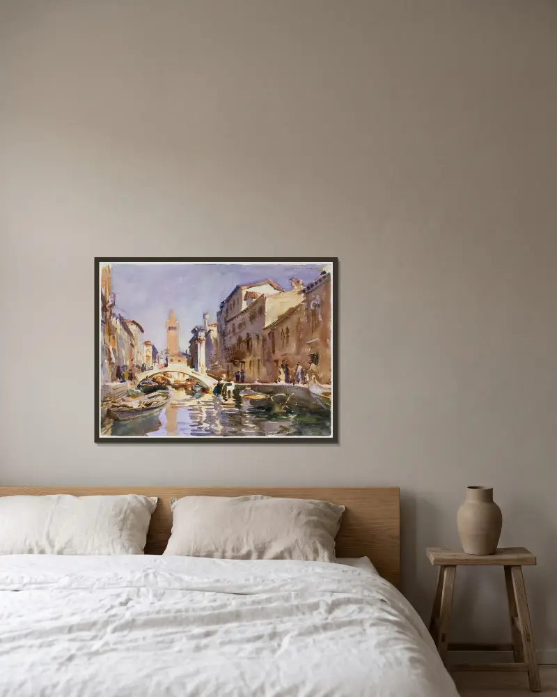 Venetian Canal av John Singer Sargent inramad på en vägg