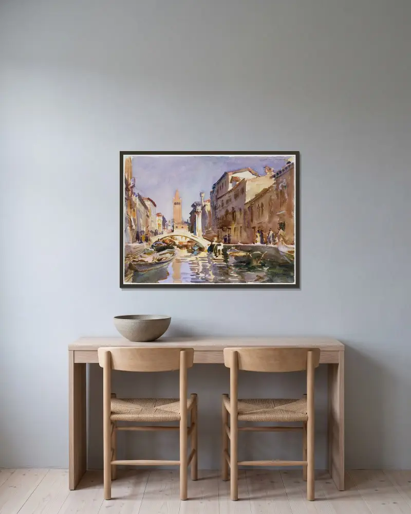 Venetian Canal av John Singer Sargent inramad på en vägg