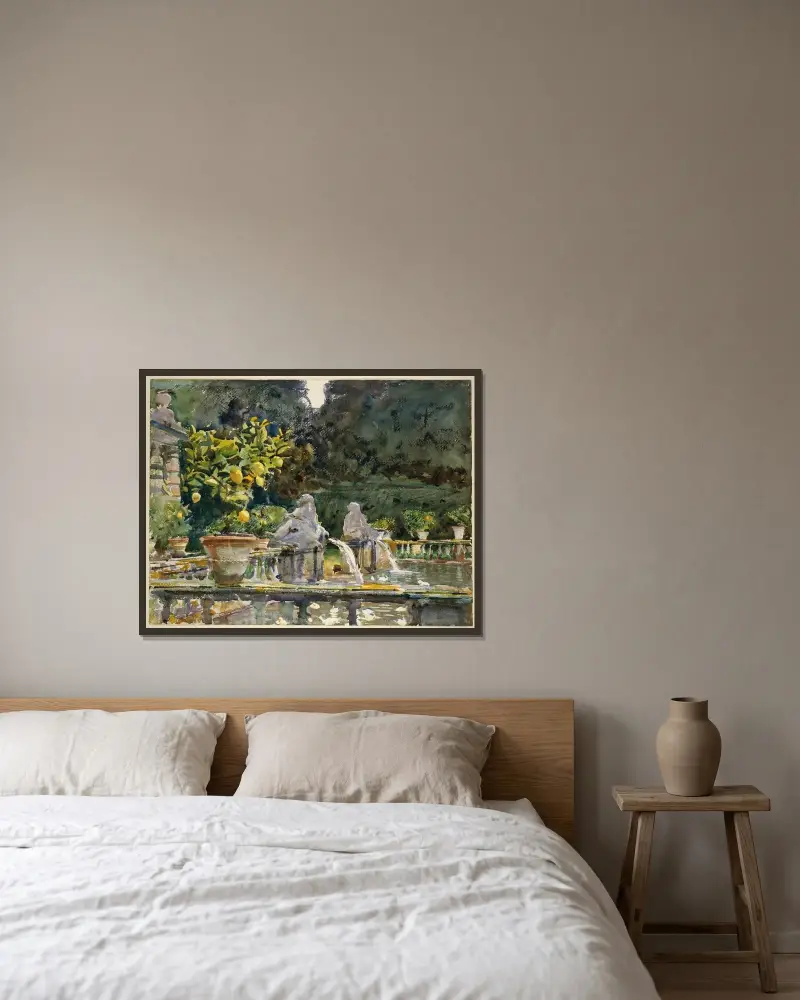 Villa di Marlia, Lucca; en fontän av John Singer Sargent inramad på en vägg