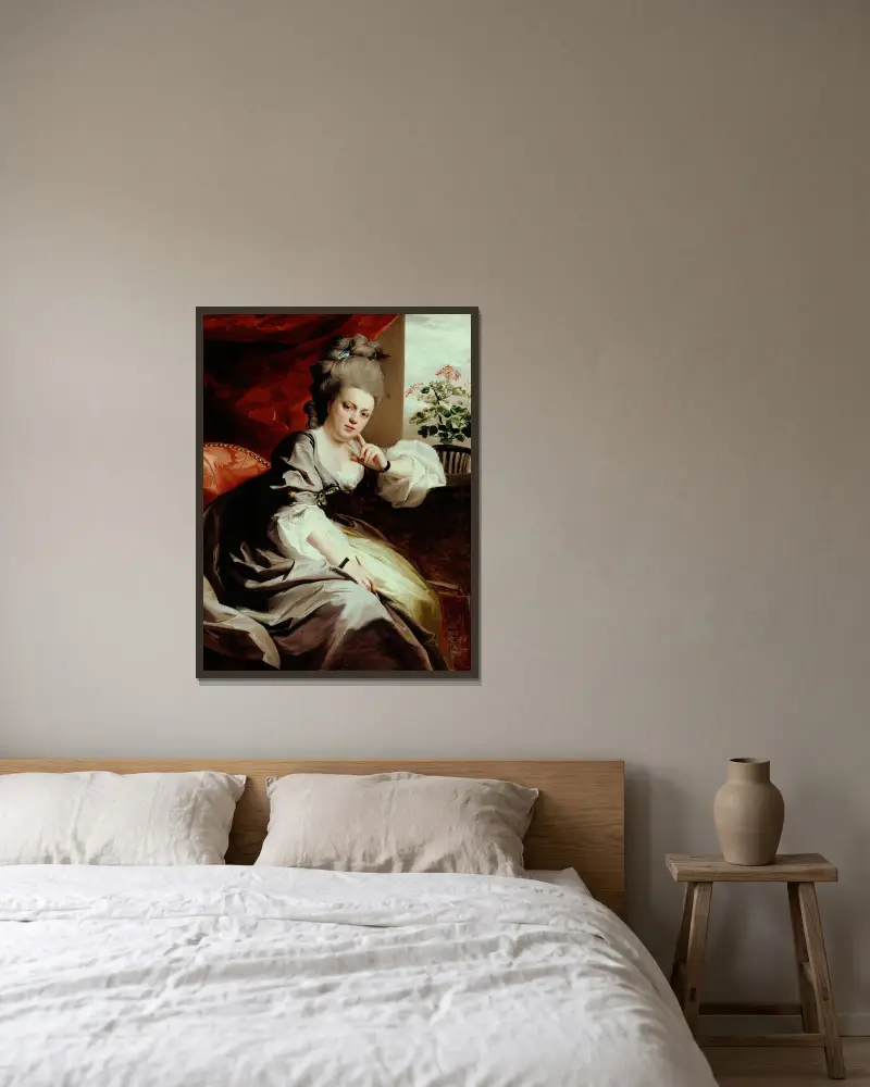 Mrs. Clark Gayton av John Singleton Copley inramad på en vägg