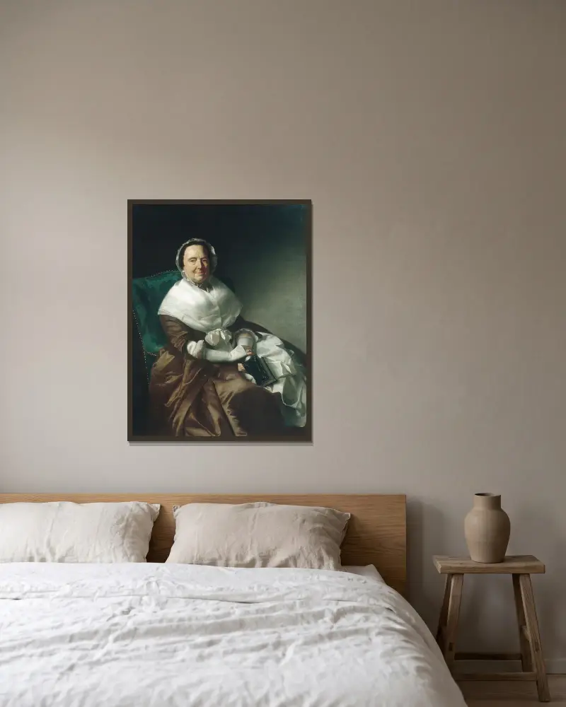 Mrs. Sylvanus Bourne av John Singleton Copley inramad på en vägg