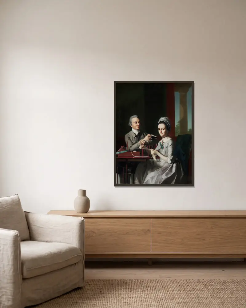 Portrait Of Mr. And Mrs. Thomas Mifflin (Sarah Morris) av John Singleton Copley inramad på en vägg