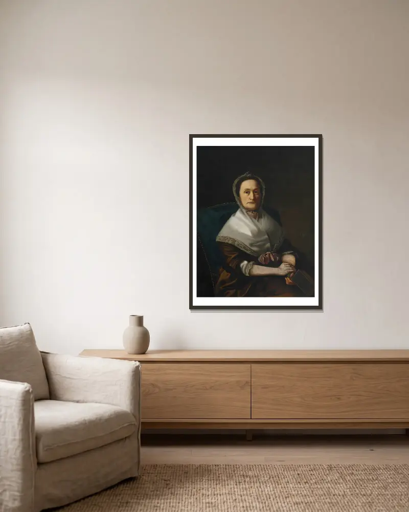 Portrait of Mrs. Ebenezer Austin av John Singleton Copley inramad på en vägg