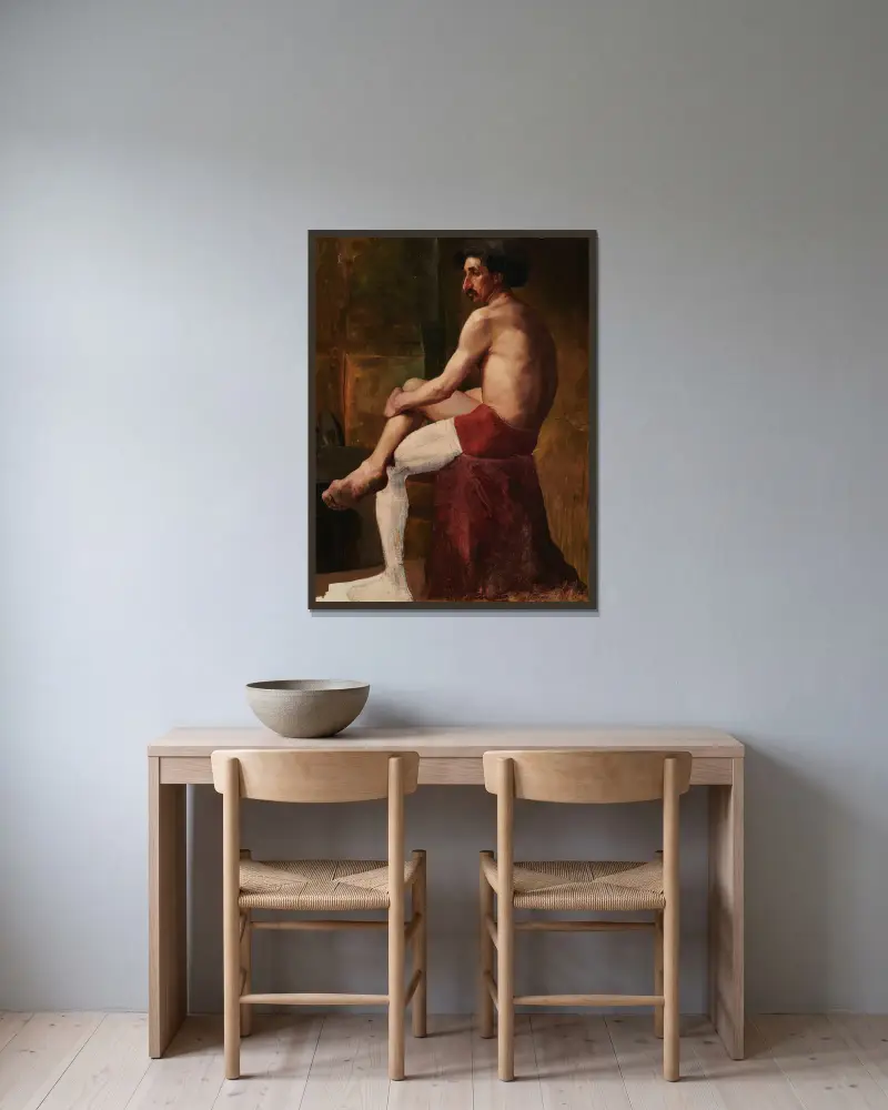 Study of a seated man av Anna Bilińska-Bohdanowicz inramad på en vägg