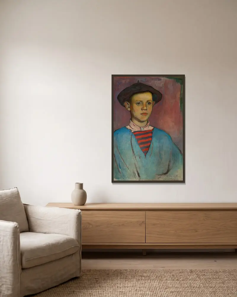 Portret młodego rybaka, Władysław Ślewiński w ramie na ścianie