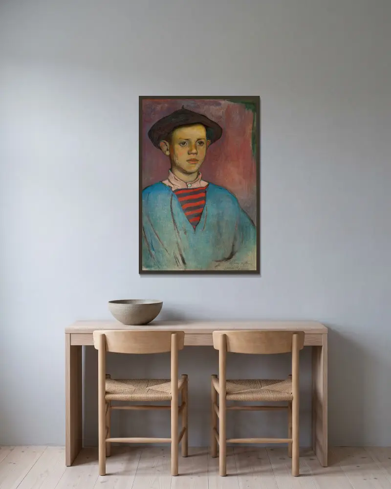 Portret młodego rybaka, Władysław Ślewiński w ramie na ścianie