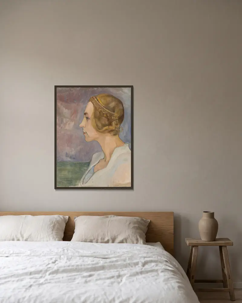 Profil einer jungen Frau von Władysław Ślewiński gerahmt an einer Wand