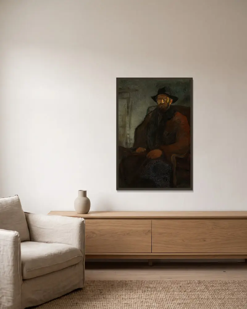 Self-portrait av Władysław Ślewiński inramad på en vägg