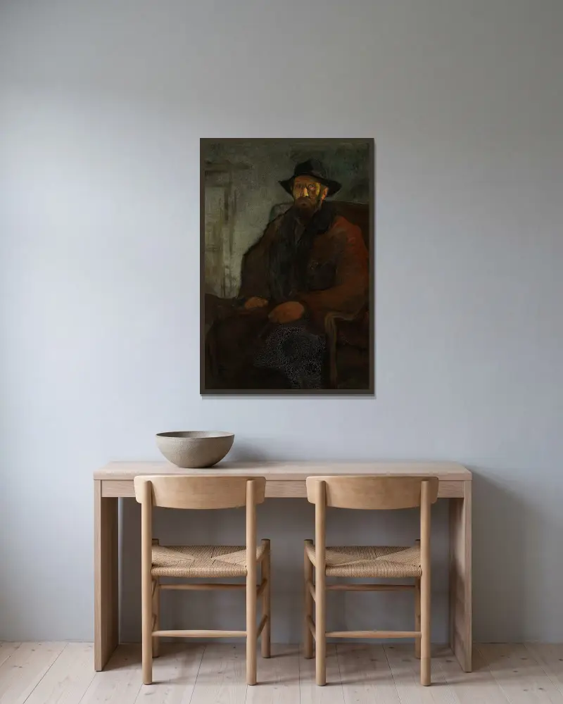 Self-portrait av Władysław Ślewiński inramad på en vägg