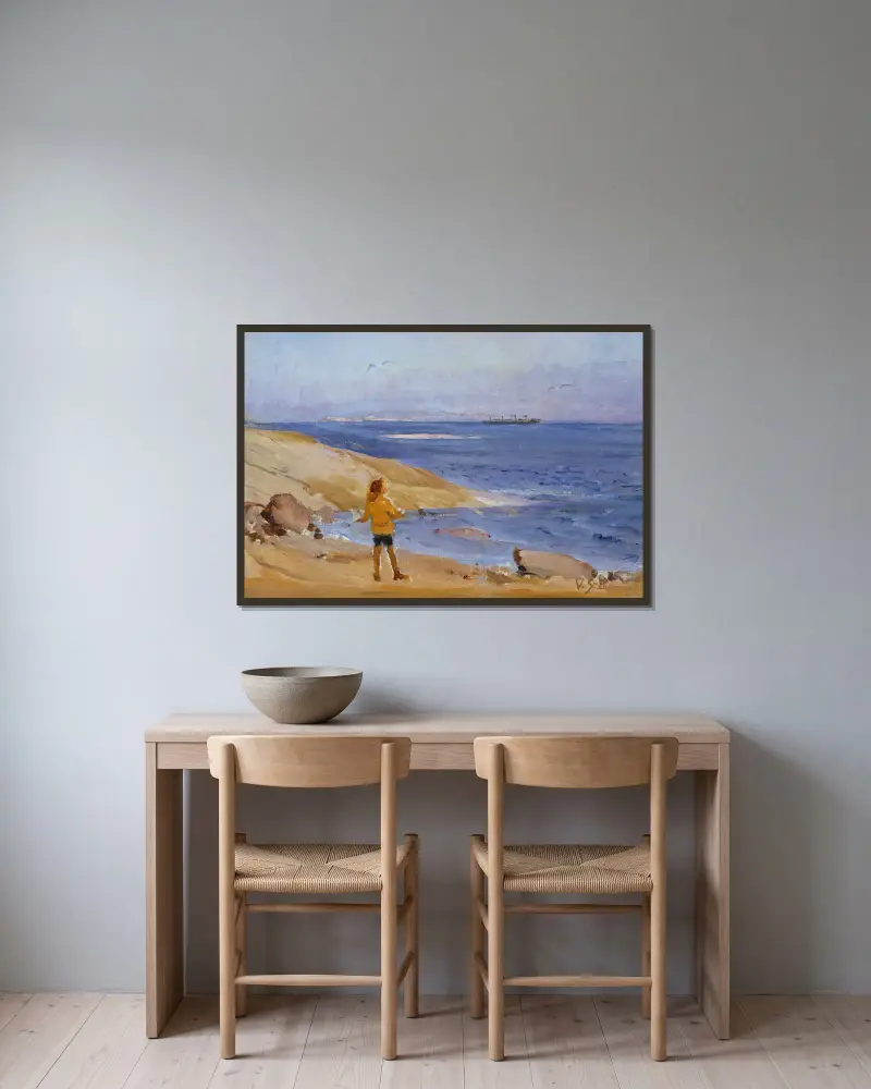 Antti on a Rocky Beach av Venny Soldan-Brofeldt inramad på en vägg