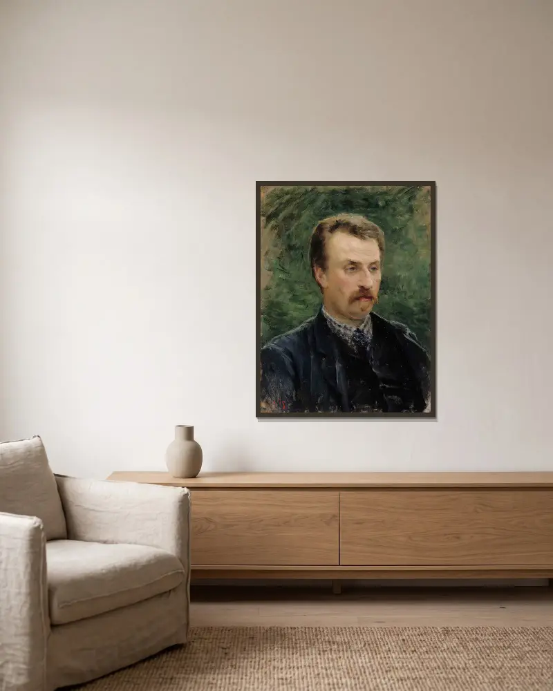 Porträtt av Juhani Aho, 1891 av Venny Soldan-Brofeldt inramad på en vägg