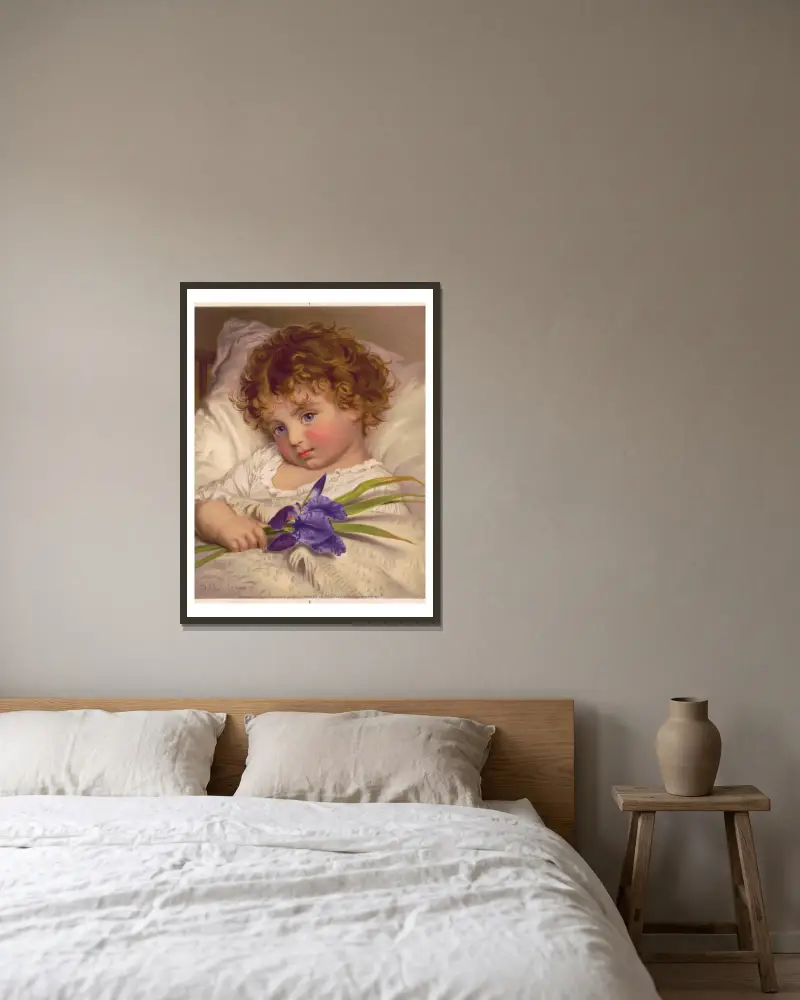 Idols of our home. No. 1 Prattling primrose av Sophie Anderson inramad på en vägg