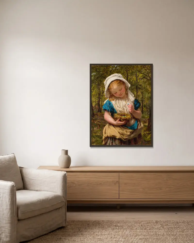 Porträtt av en ung flicka av Sophie Anderson inramad på en vägg