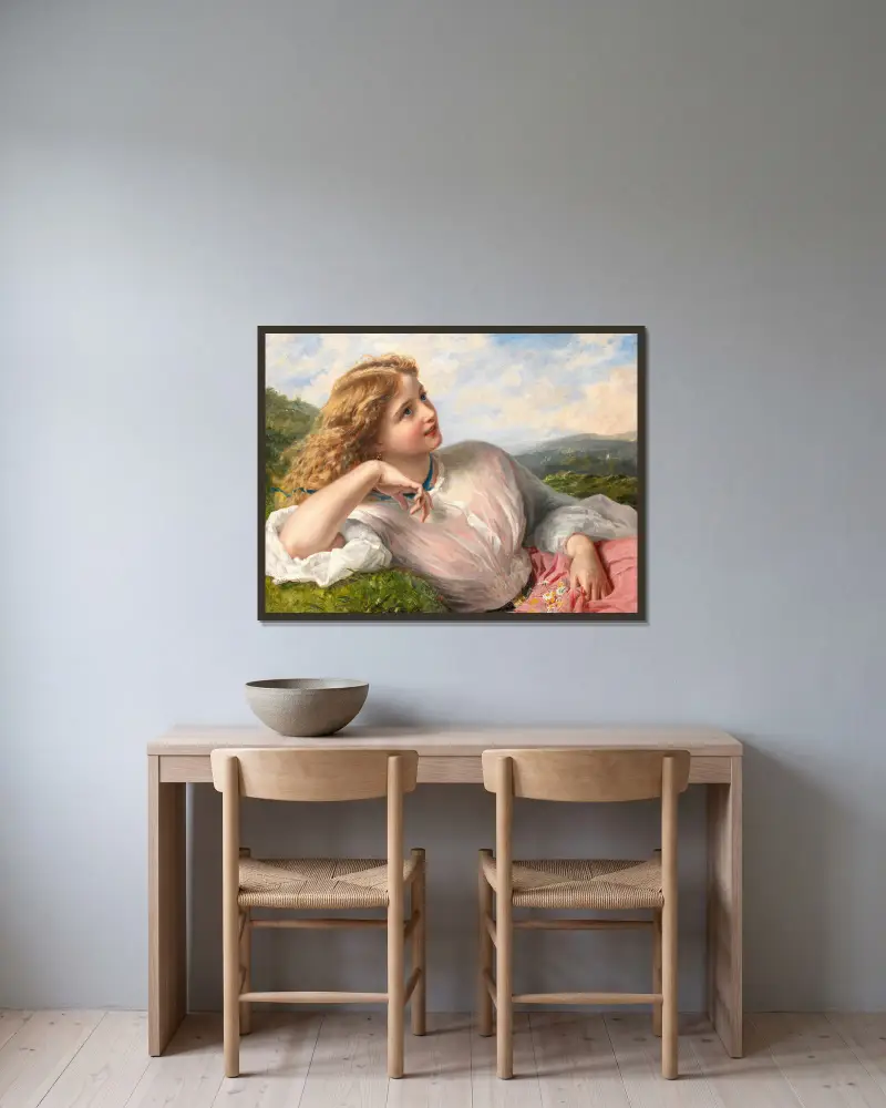 Lärkans sång av Sophie Anderson inramad på en vägg
