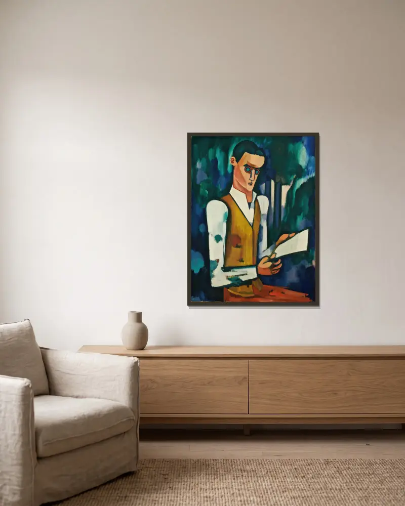 Stahlmaske von Amadeo de Souza-Cardoso gerahmt an einer Wand
