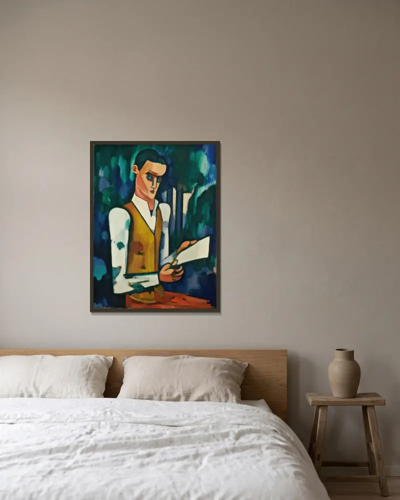 Stahlmaske von Amadeo de Souza-Cardoso gerahmt an einer Wand