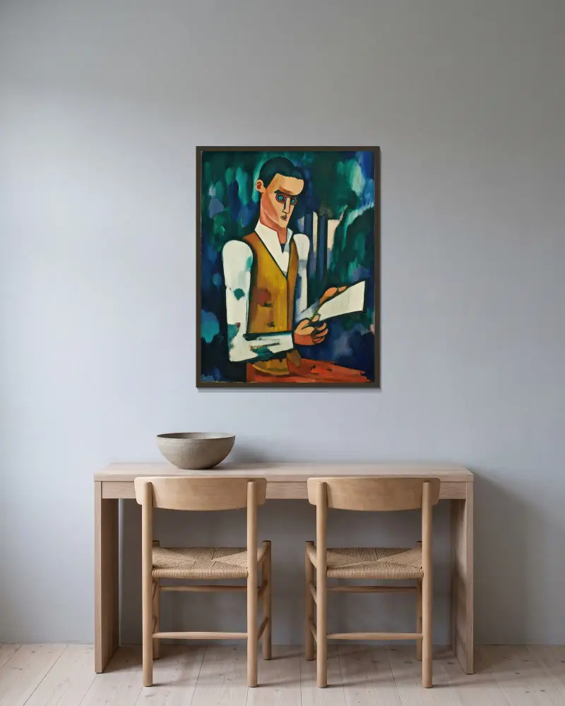 Stahlmaske von Amadeo de Souza-Cardoso gerahmt an einer Wand