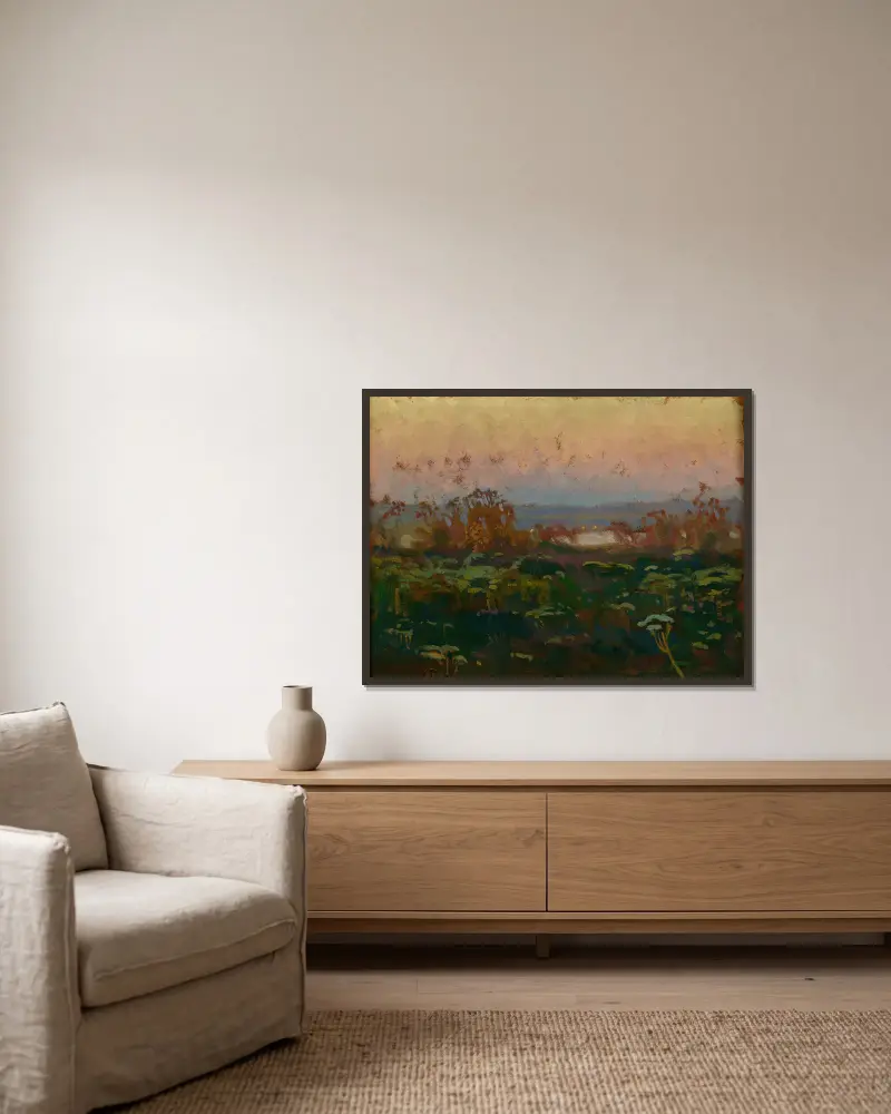 Abenddämmerung am Dnepr von Jan Stanisławski gerahmt an einer Wand