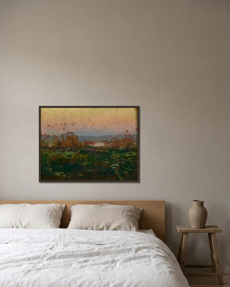 Abenddämmerung am Dnepr von Jan Stanisławski gerahmt an einer Wand
