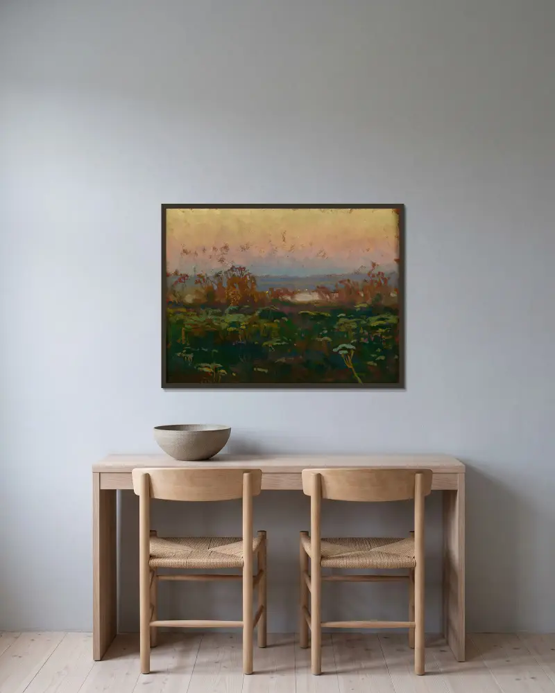 Abenddämmerung am Dnepr von Jan Stanisławski gerahmt an einer Wand