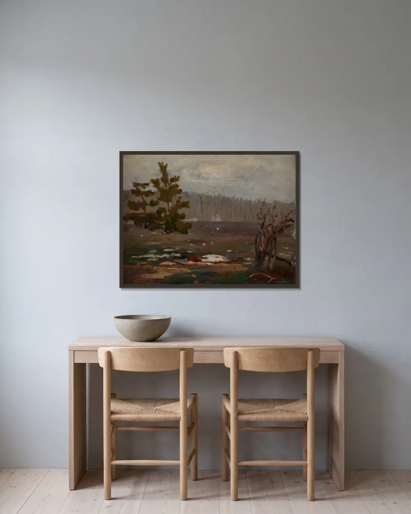 Grauer Frühlingstag von Jan Stanisławski gerahmt an einer Wand