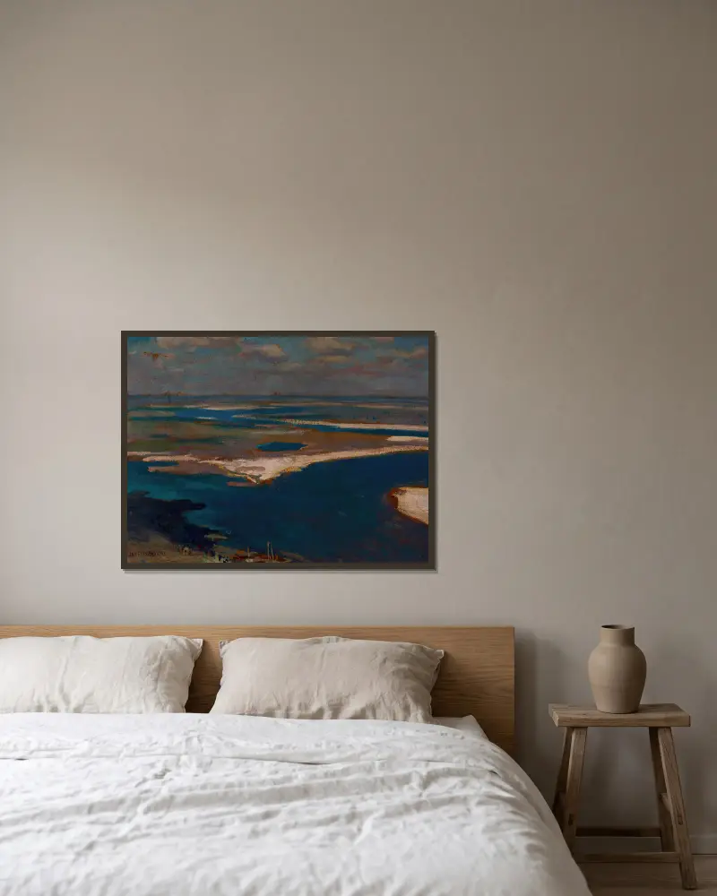 Der Dnjepr in Blau von Jan Stanisławski gerahmt an einer Wand