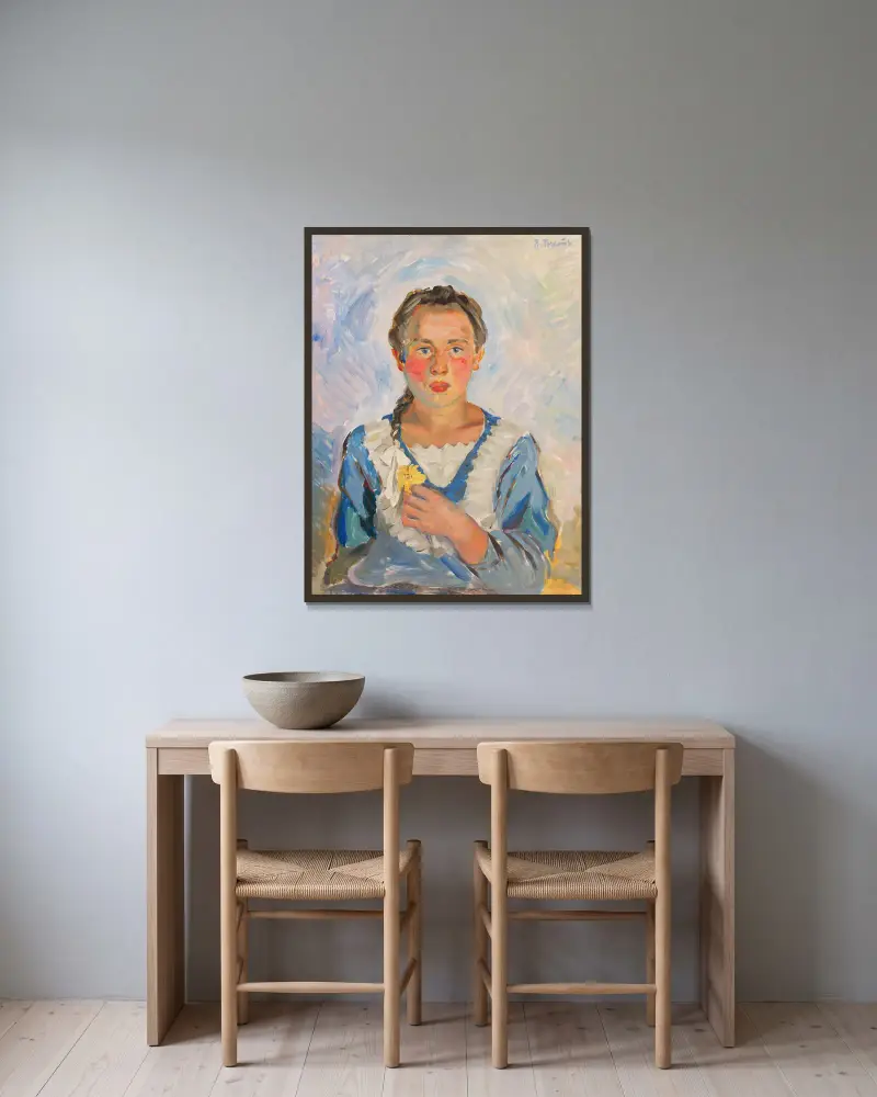 Flicka från Nižný Hrabovec av Štefan Polkoráb inramad på en vägg