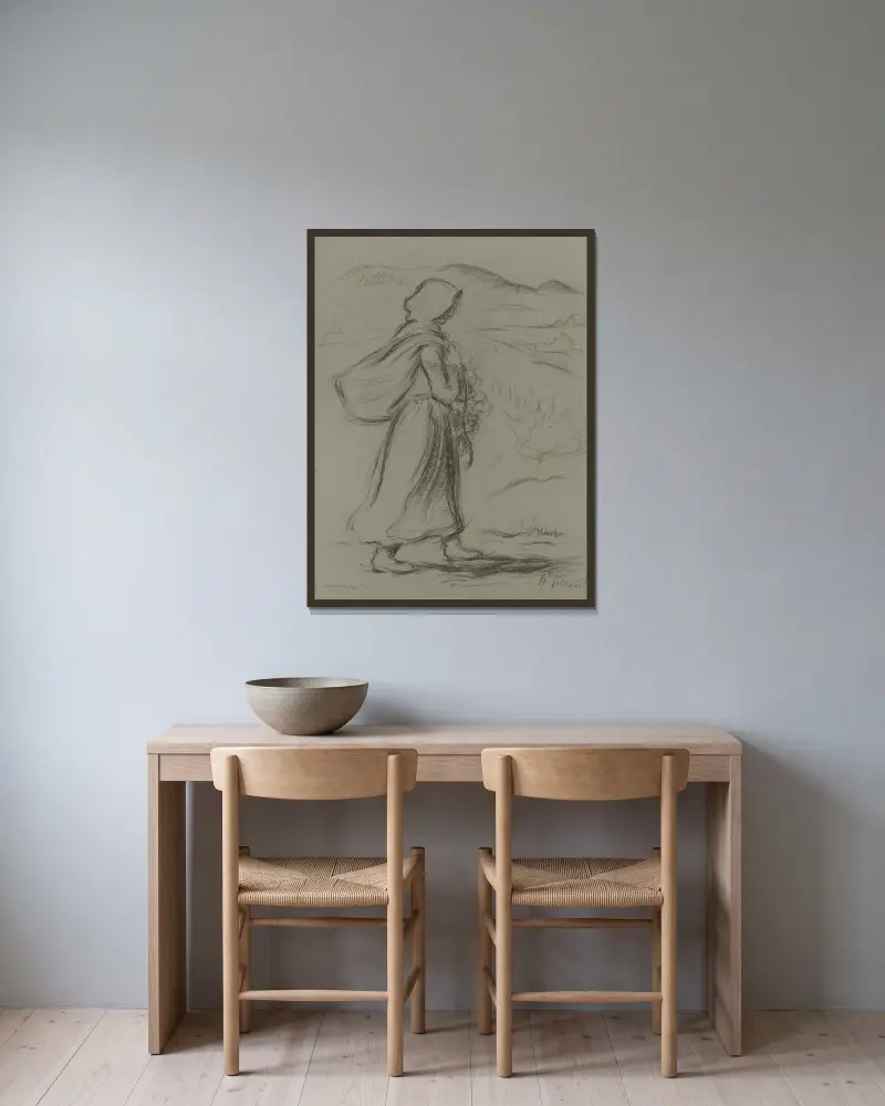 Mädchen mit Korb von Štefan Polkoráb gerahmt an einer Wand
