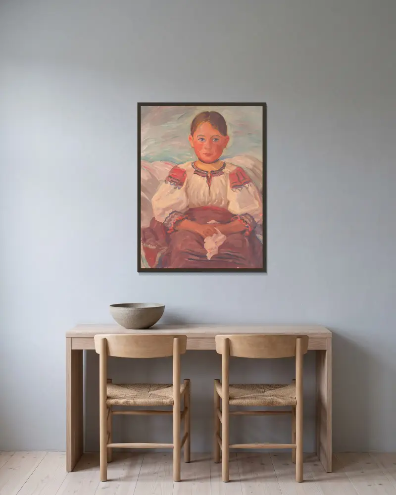 Liten flicka från Heľpa av Štefan Polkoráb inramad på en vägg