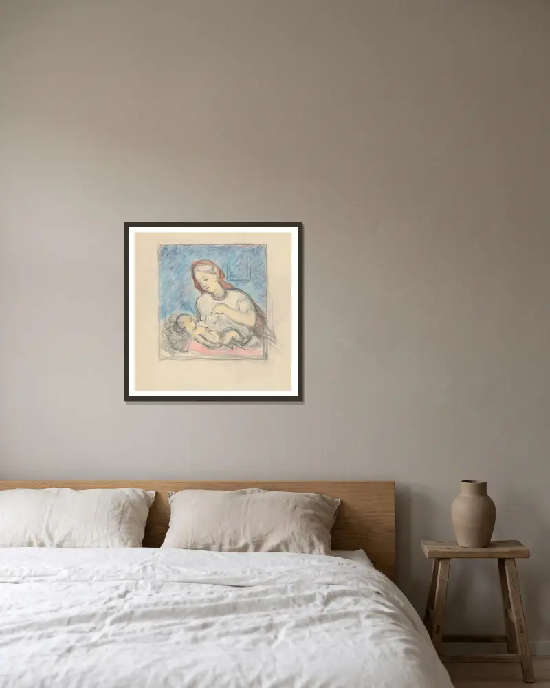 Mutter mit Kind von Štefan Polkoráb gerahmt an einer Wand