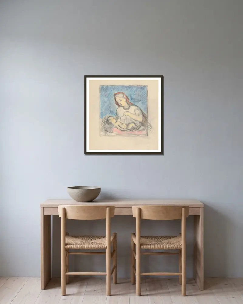 Mutter mit Kind von Štefan Polkoráb gerahmt an einer Wand
