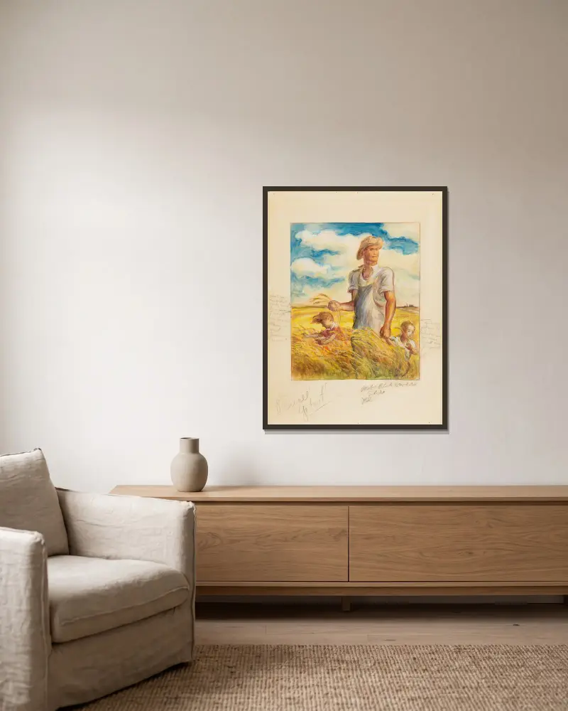 Our Good Earth, 1942 – nr 1 av John Steuart Curry inramad på en vägg