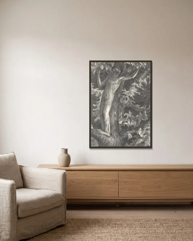 Der Flüchtling von John Steuart Curry gerahmt an einer Wand