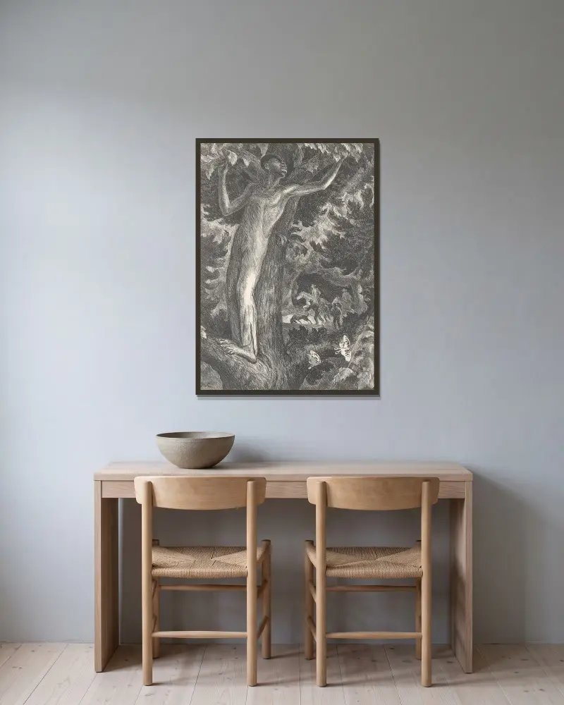Der Flüchtling von John Steuart Curry gerahmt an einer Wand