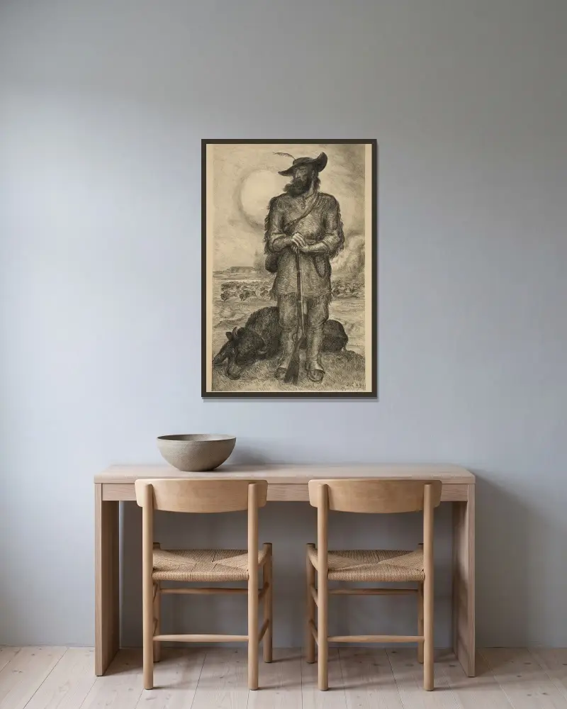 The Plainsman av John Steuart Curry inramad på en vägg