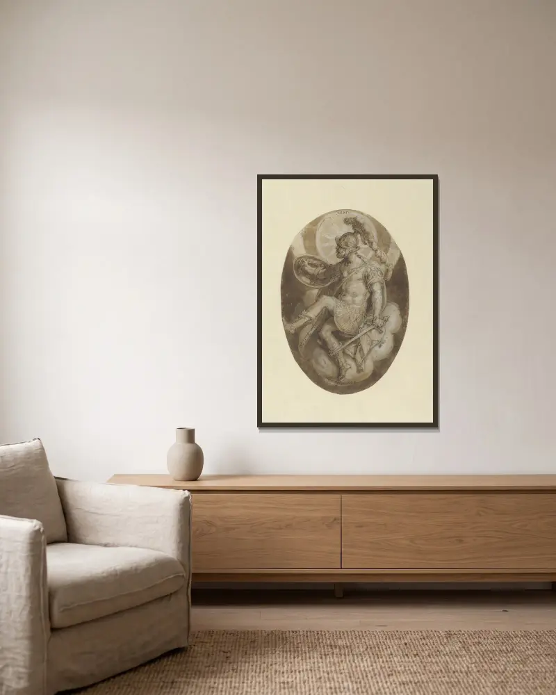 Mars av Jan van der Straet (Stradanus) inramad på en vägg