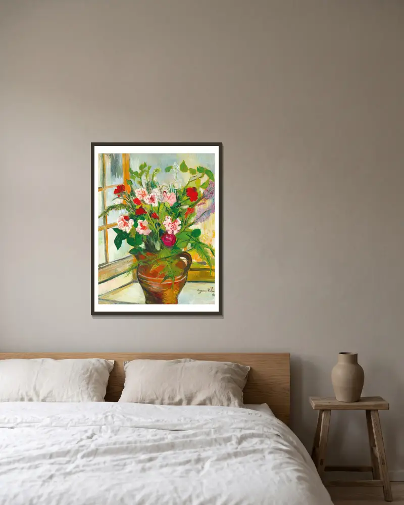 Bouquet de fleurs av Suzanne Valadon inramad på en vägg