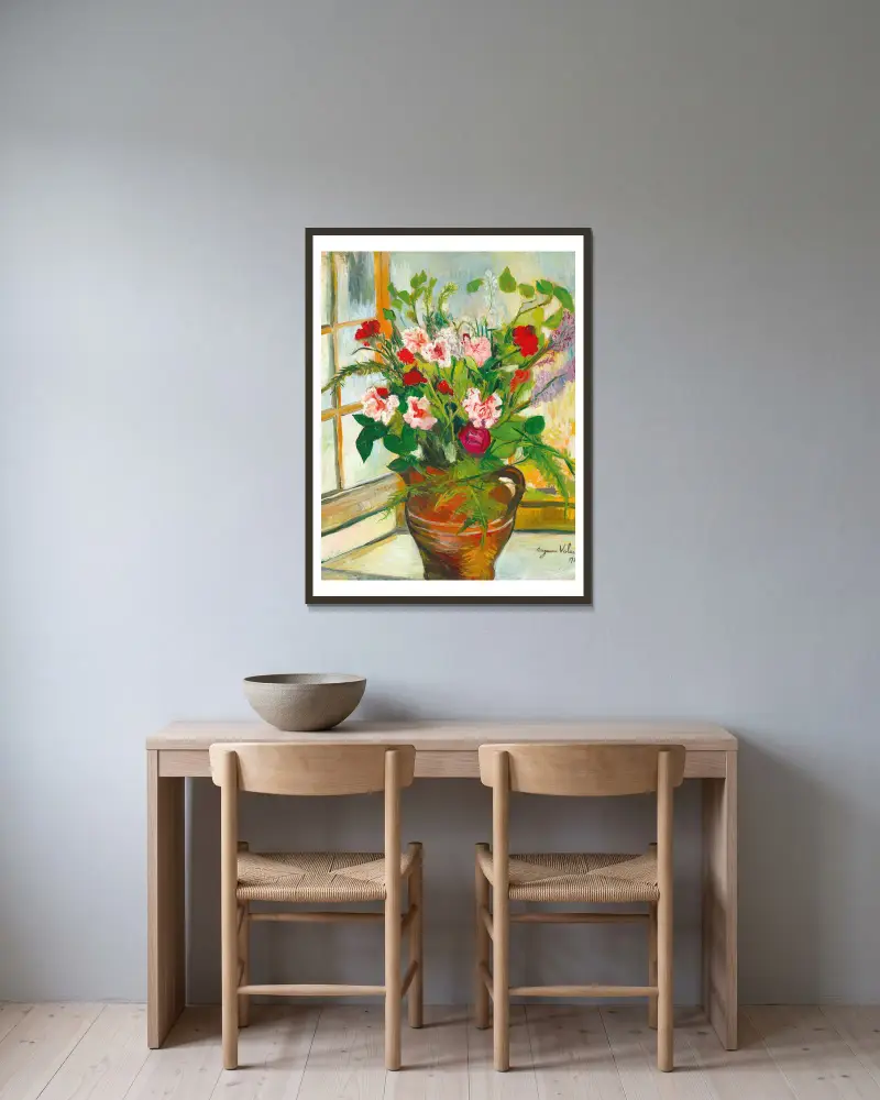 Bouquet de fleurs av Suzanne Valadon inramad på en vägg