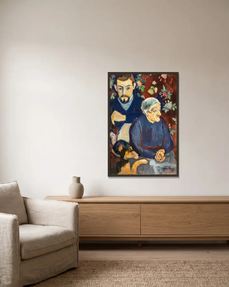 Mormor och barnbarn av Suzanne Valadon inramad på en vägg