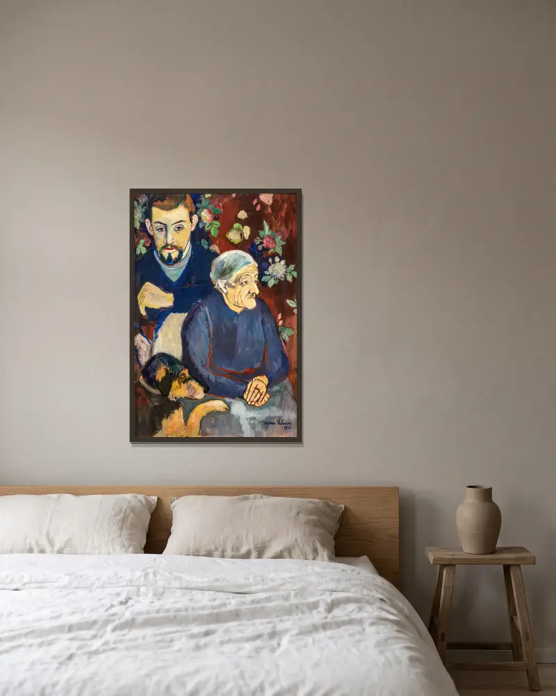 Mormor och barnbarn av Suzanne Valadon inramad på en vägg