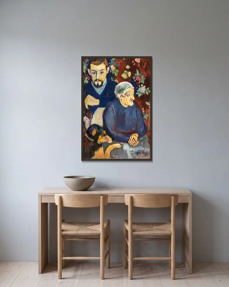 Mormor och barnbarn av Suzanne Valadon inramad på en vägg