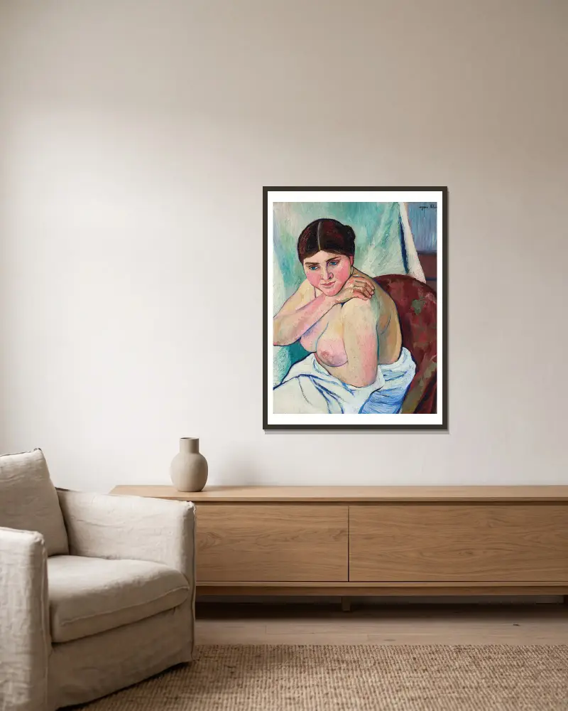 Juliette sitzend im Sessel von Suzanne Valadon gerahmt an einer Wand