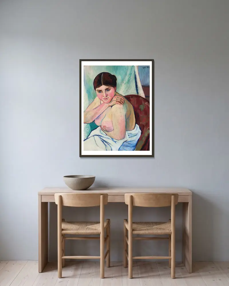 Juliette sitzend im Sessel von Suzanne Valadon gerahmt an einer Wand
