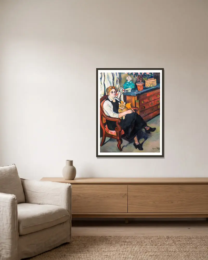 Porträtt av Madame Lily Walton av Suzanne Valadon inramad på en vägg