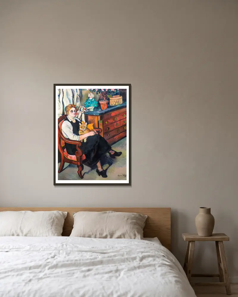 Porträtt av Madame Lily Walton av Suzanne Valadon inramad på en vägg