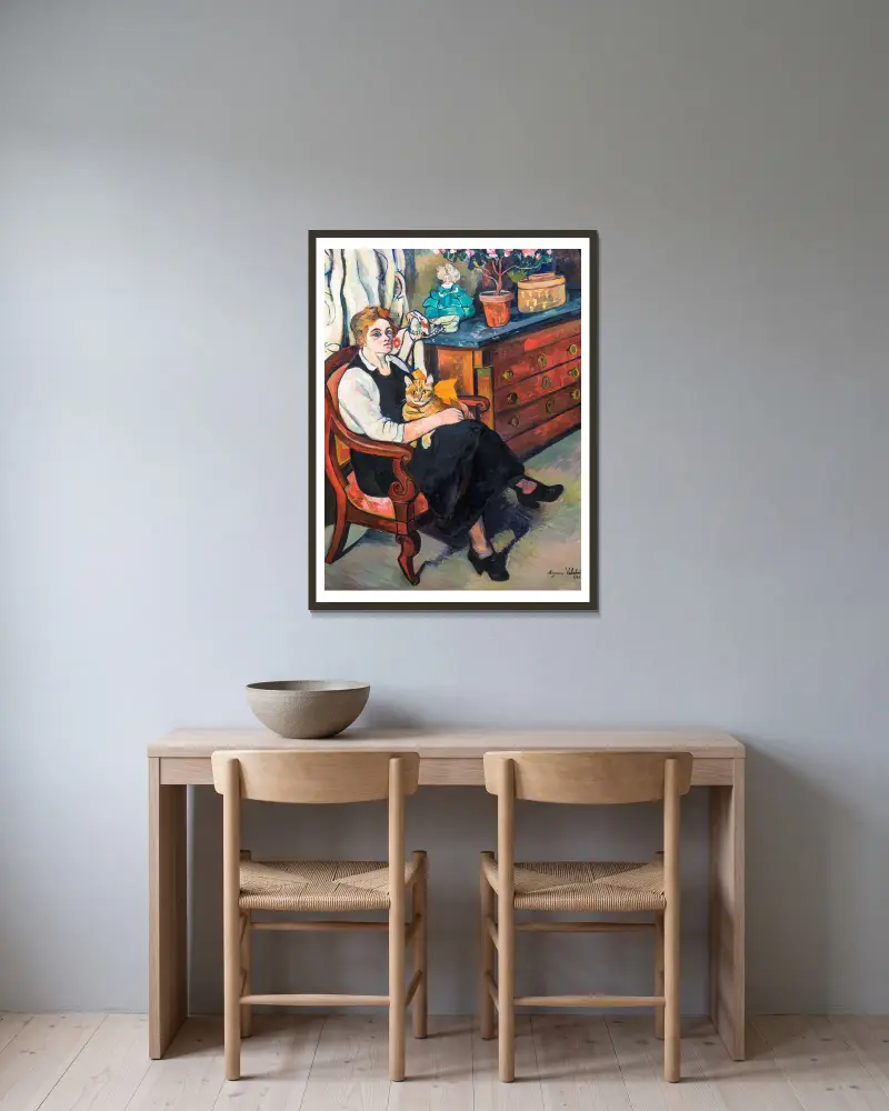 Porträtt av Madame Lily Walton av Suzanne Valadon inramad på en vägg