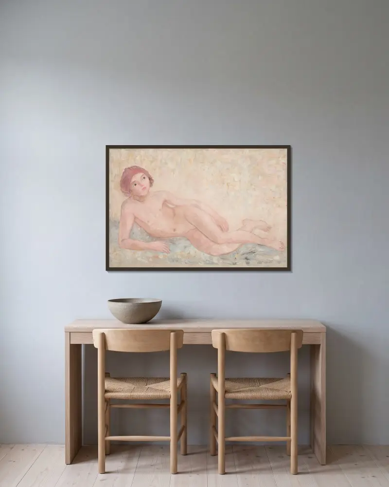 Liggande flicka av Tadeusz Makowski inramad på en vägg