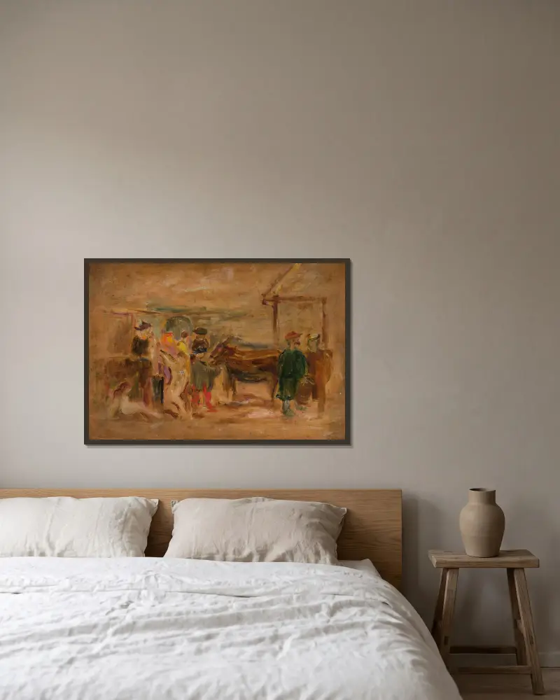 Figurenszene mit Eseln von Tadeusz Makowski gerahmt an einer Wand